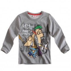 Camiseta Phineas & Ferb m/l gris