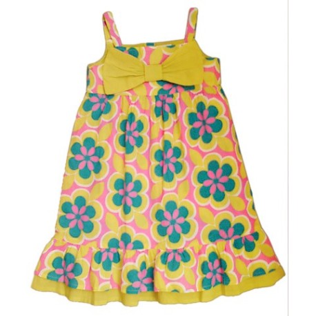 Vestido Estampado  Retro Flores Amarillo Azul