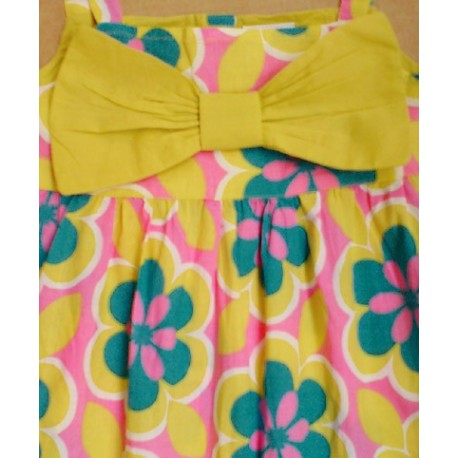 Vestido Estampado  Retro Flores Amarillo Azul