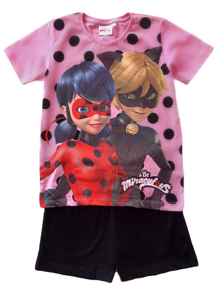 Miraculous LadyBug y Cat Noir Full Print Pijama de algodón conjunto de camiseta y pantalón Niña 