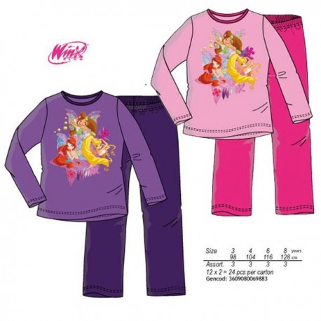 Pijamas niña Winx Club Largo 100% Algodon Rosa Violeta Pack 2 und Original