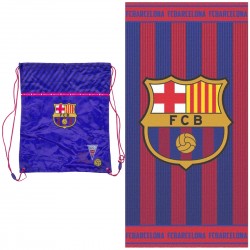 FC Barcelona Bundle Towel Cotton Beach Set with Gym Sack String Bag Backpack