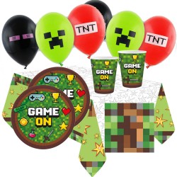Party Suplies TNT Gaming Plates Cups Napkin Tablecloth  Minecraft Pixel Style