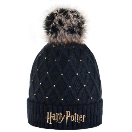 Harry Potter Winter Beanie Hat with Pompom Young Fashion Diamonds Golden Embroidery Decoration