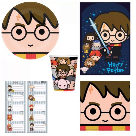Pack Fiesta Harry Potter Platos Cumpleaños Vasos Servilletas y Bolsas Chuches Licencia Oficial