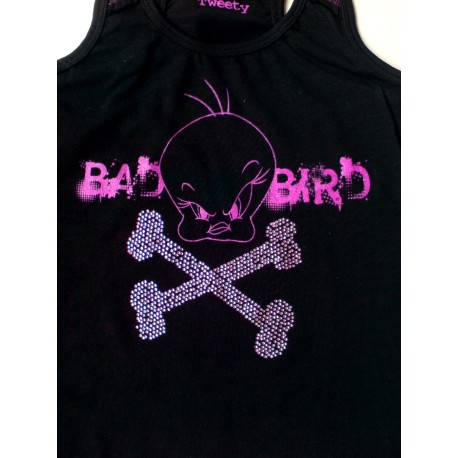Camiseta niña TWEETY Piolin brillantes y glitter Negro o Blanco BAD BIRD